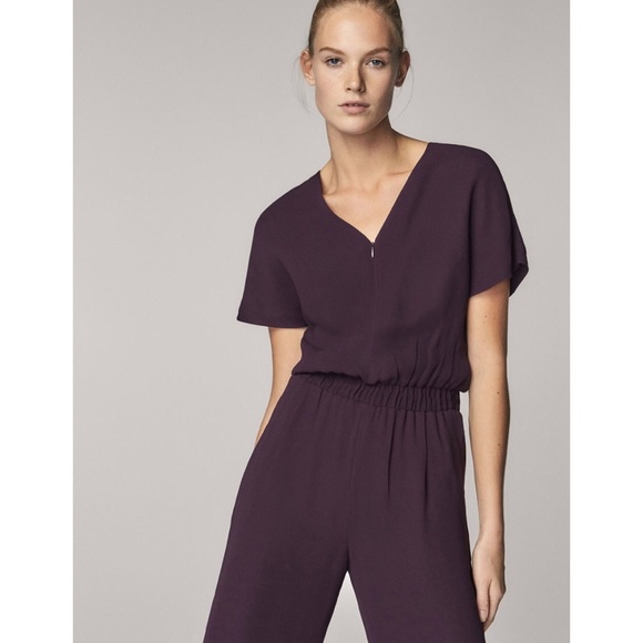 Massimo Dutti Pants - Massimo Dutti Short Sleeve V-Neck Purple Jumpsuit